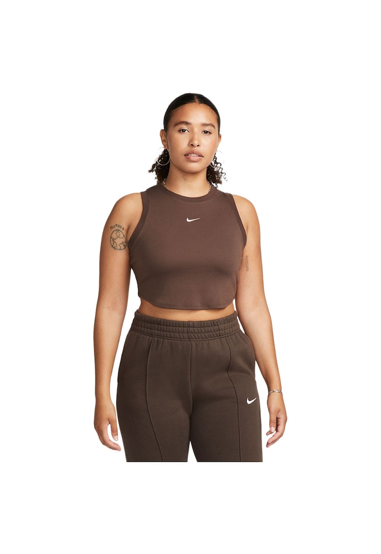 Maiou sport dama Chill Knit - croiala slim - material moale - maro - poliester-lyocell-spandex
