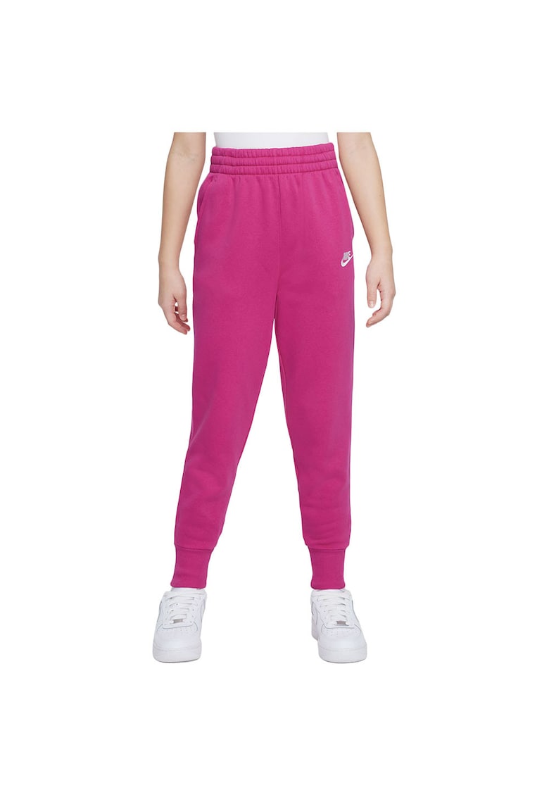 Pantaloni sport copii Club Fleece - talie inalta - buzunare - bumbac - roz