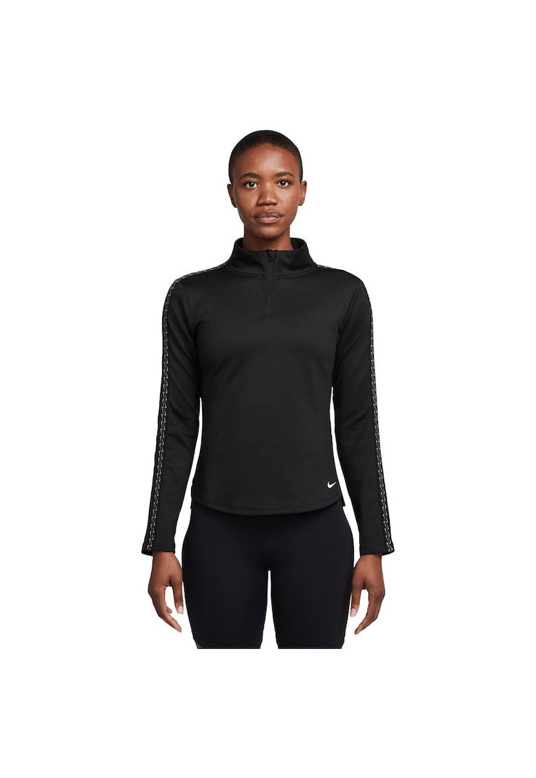 Top sport Therma-FIT One - negru - poliester - cu fermoar 1/4 - tiv mai lung - pentru femei