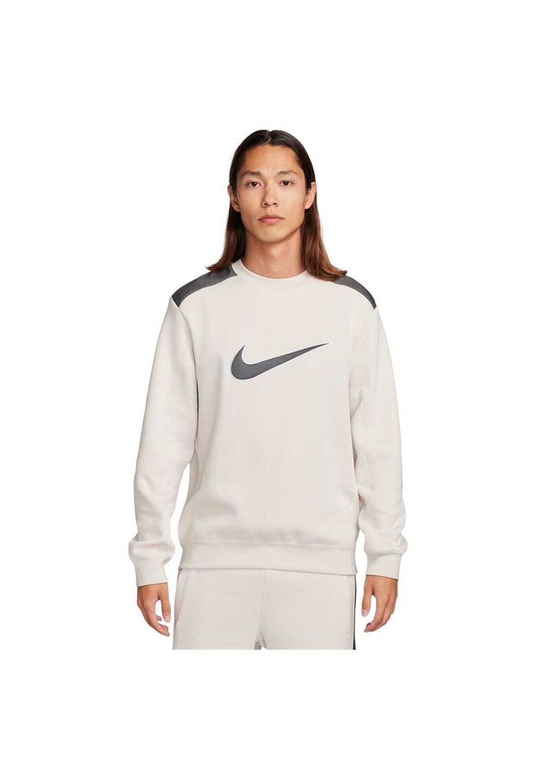 Bluza sport Fleece Crew - bej - bumbac - cu panouri contrastante -