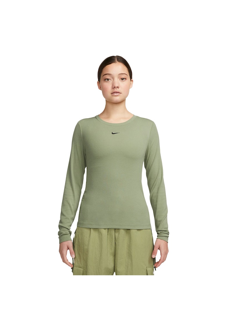 Top scurt maneca lunga - nervuri - verde - poliester
