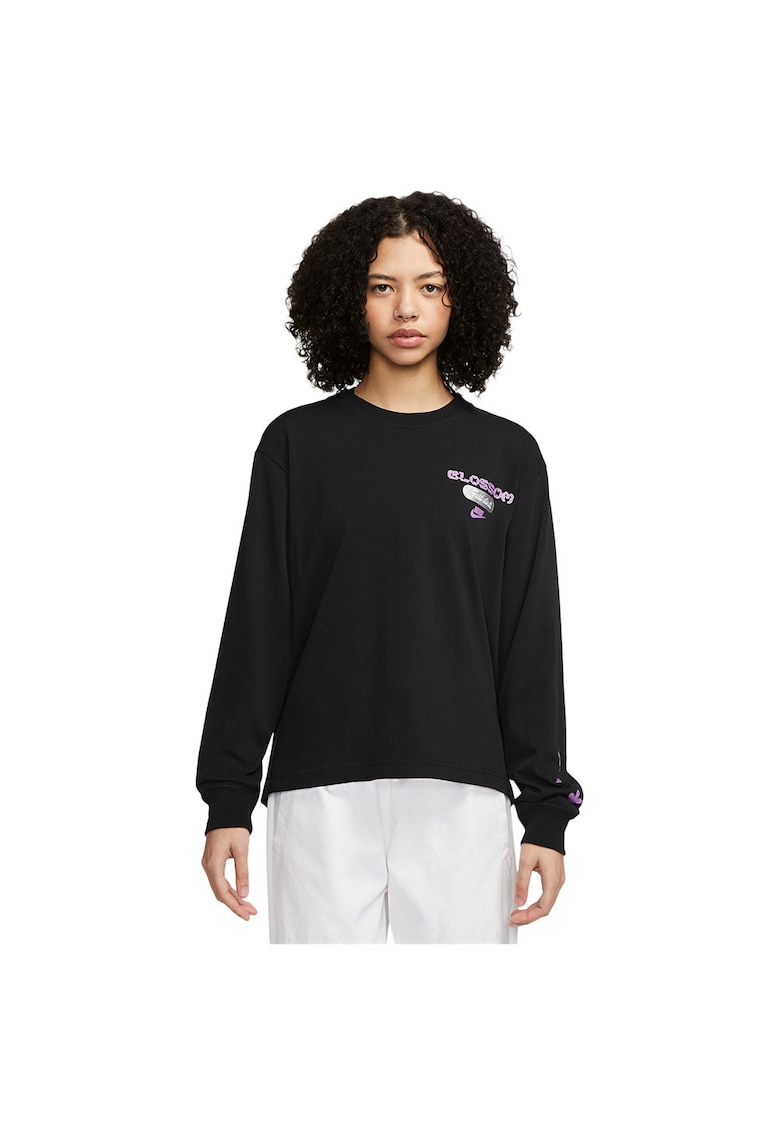 Tricou sport dama maneca lunga - croiala lejera - negru - bumbac