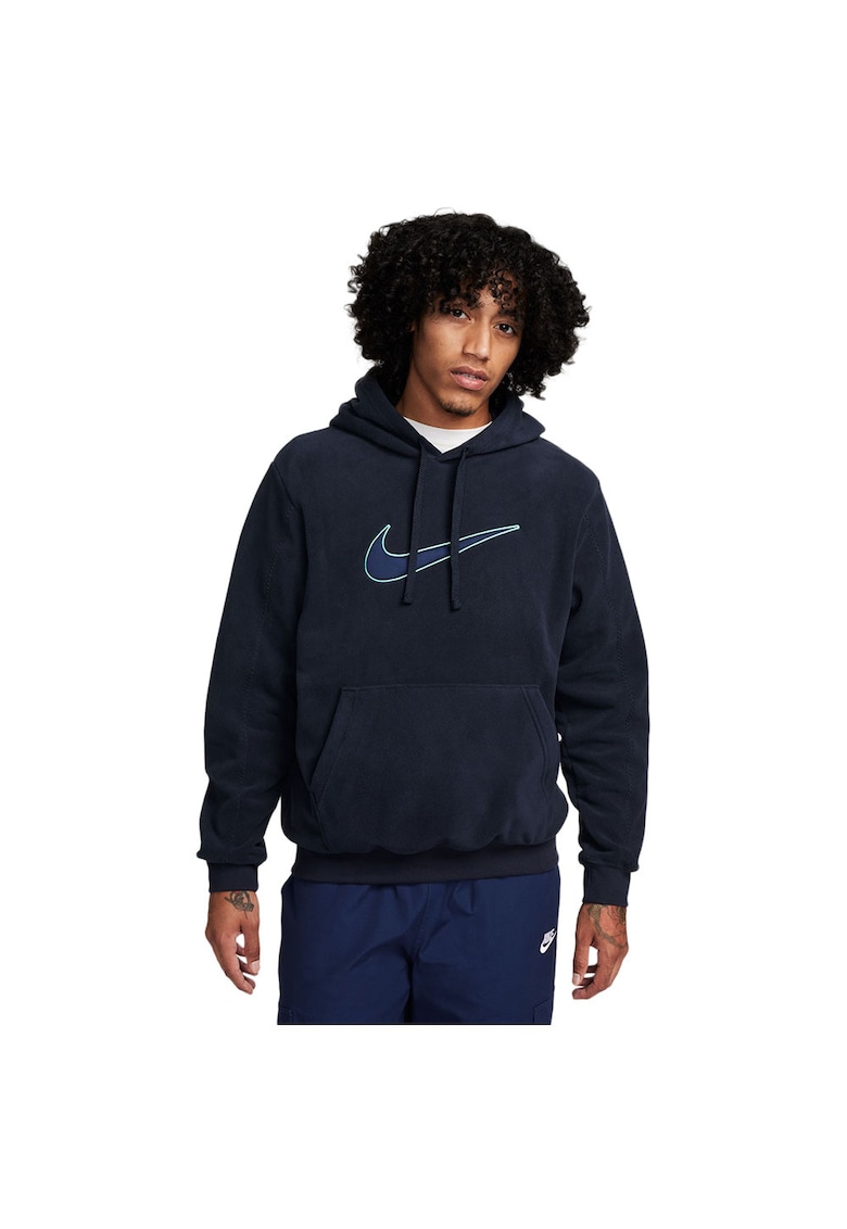 Hanorac sport barbati fleece - gluga cu snur - buzunar cangur - poliester - bleumarin -