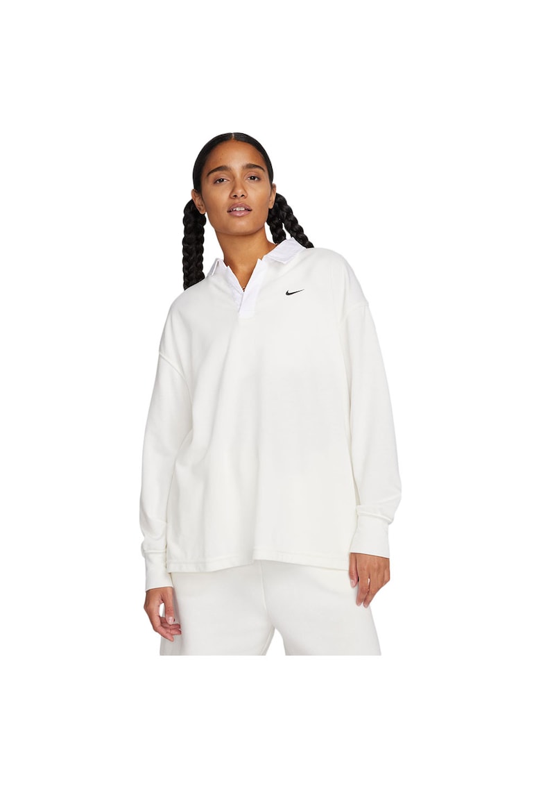 Tricou polo dama maneca lunga - croiala lejera - alb - poliester