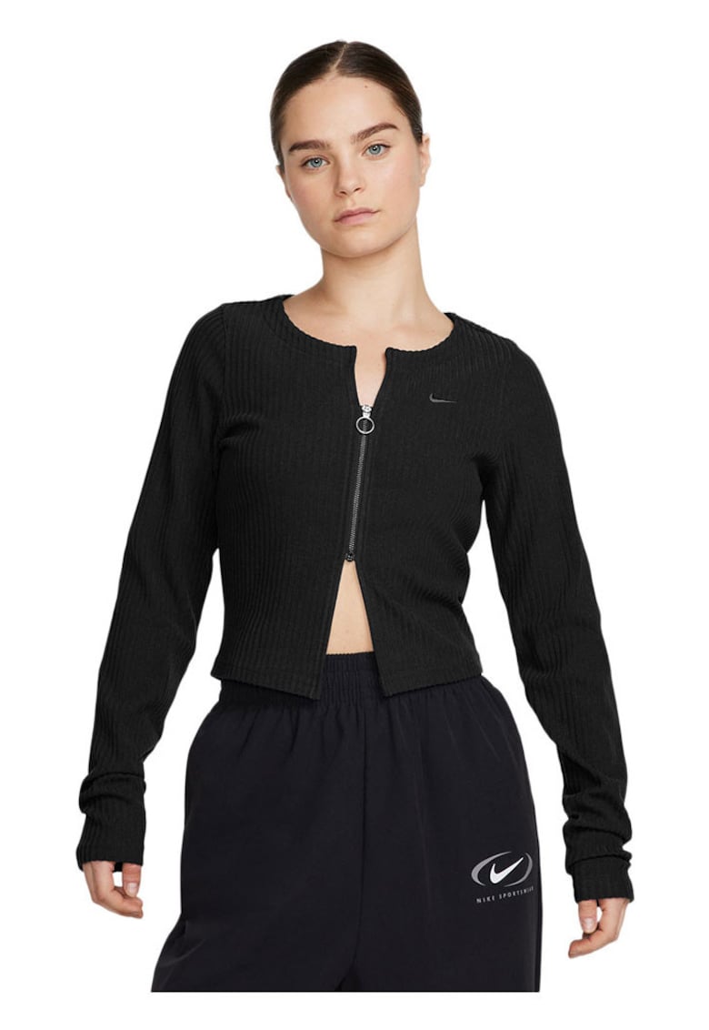 Cardigan fermoar complet - neagra - material jerseu