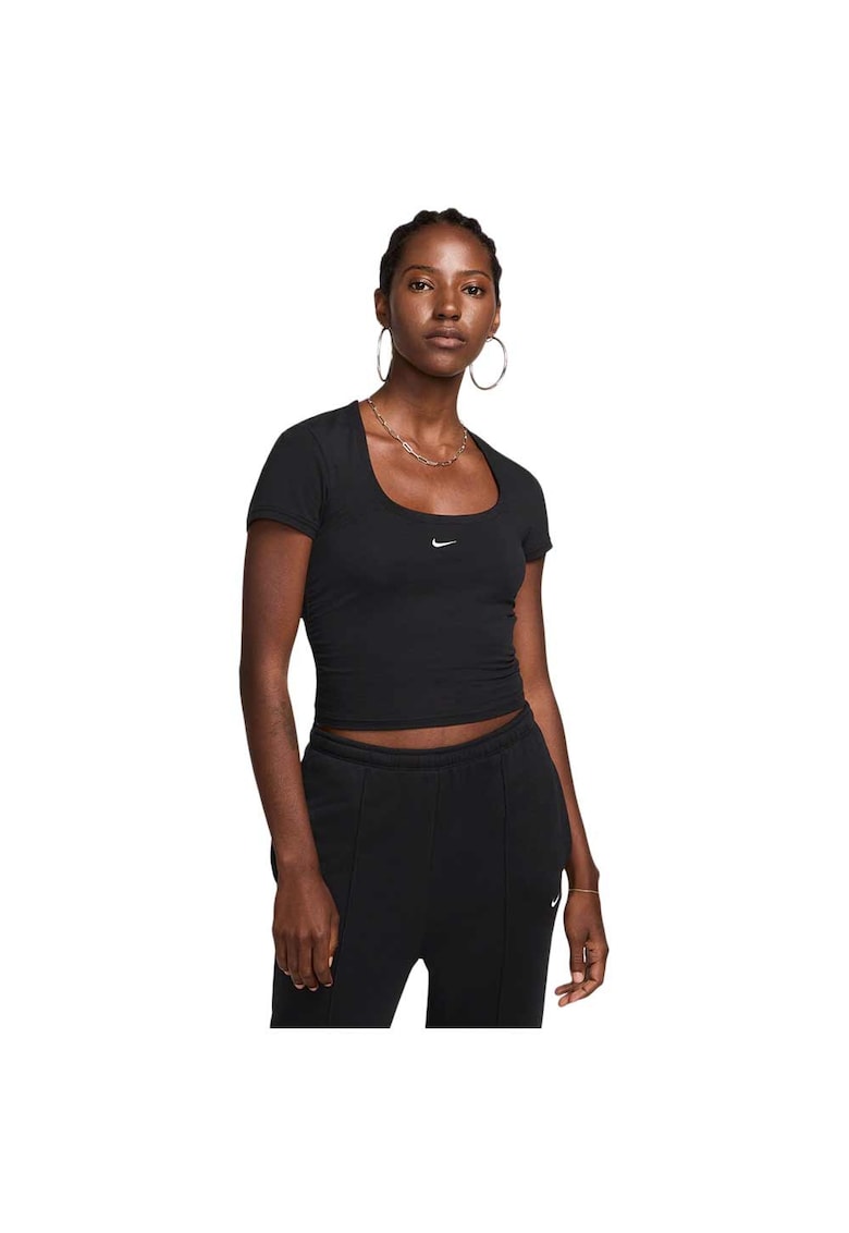 Top sport model Sportswear Chill Knit - decolteu patrat - negru - modal bumbac -