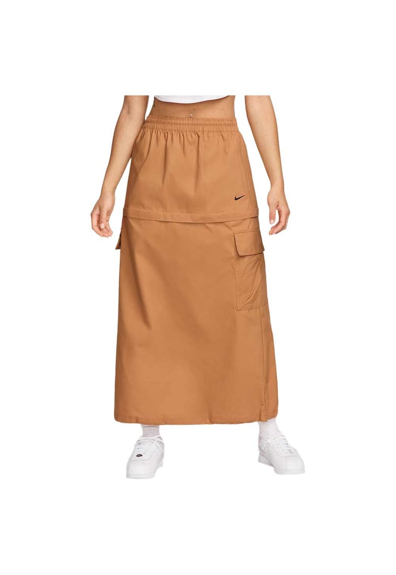 Fusta sport dama midi cargo - talie medie - confortabila - poliester/bumbac - bej