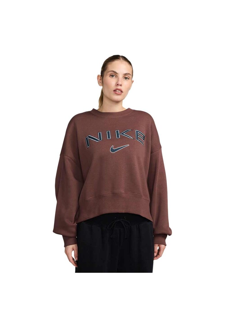Hanorac sport dama Phoenix Fleece - croiala extra larga - decolteu rotund - maro - bumbac-poliester