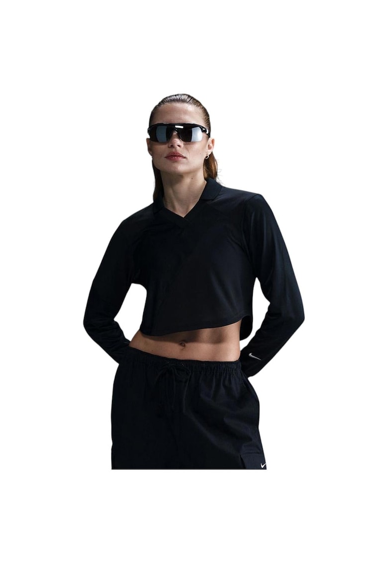 Top scurt sportiv - maneca lunga - negru - poliester