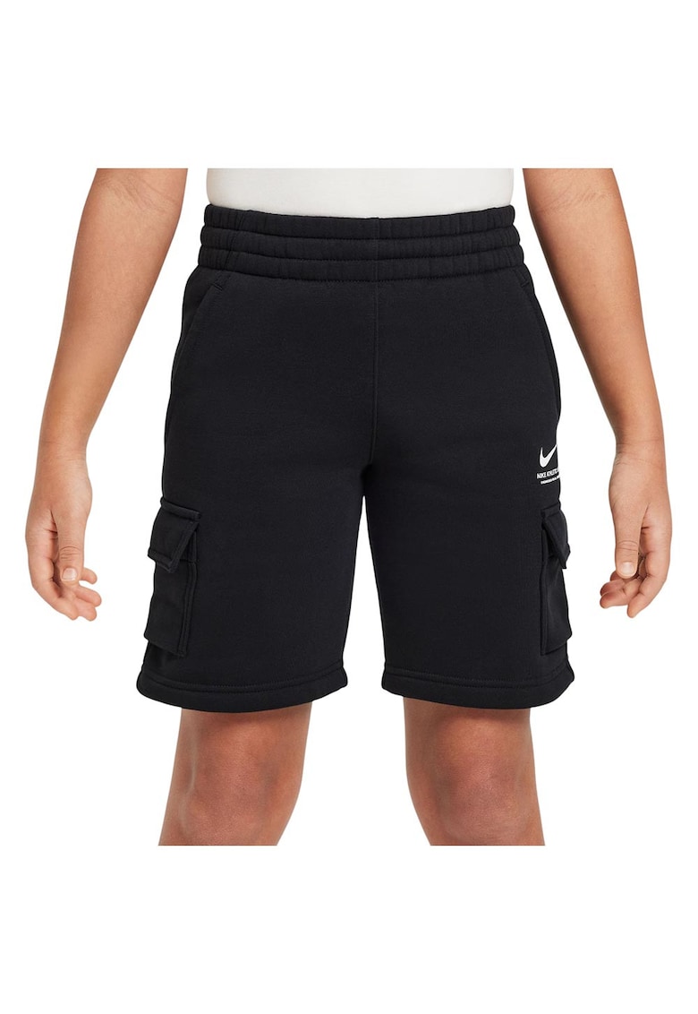 Pantaloni scurti copii fleece - talie elastica - buzunare cargo - bumbac/poliester - negru -