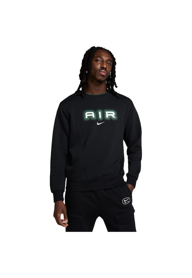 Bluza Air barbati - croiala confortabila - decolteu rotund - negru - fleece