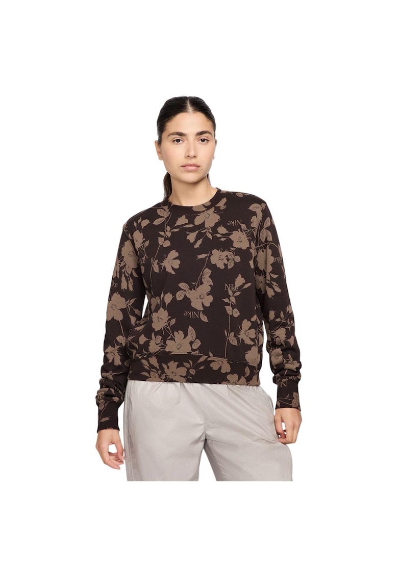 Hanorac sport dama Sportswear Chill Terry - imprimeu floral - bumbac - maro