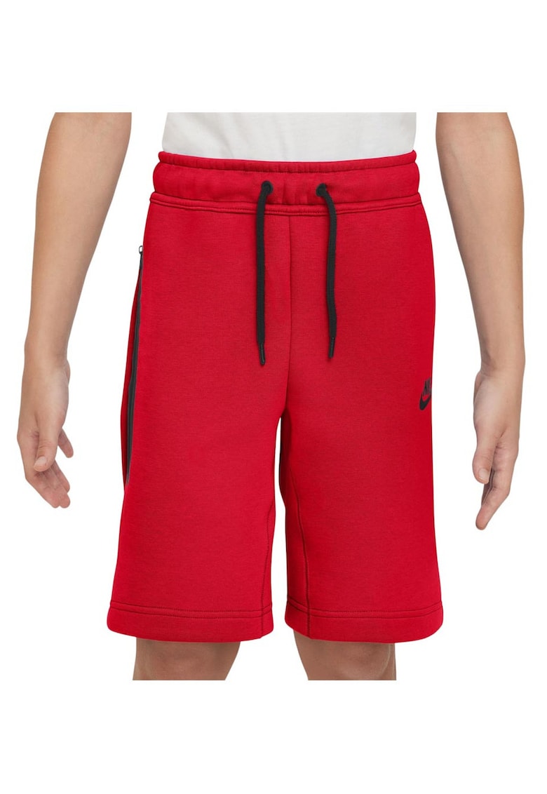 Pantaloni scurti copii Tech Fleece - regular fit - buzunar cu fermoar - rosu - bumbac/poliester
