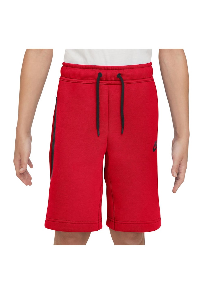 Pantaloni scurti copii Tech Fleece - regular fit - buzunar cu fermoar - rosu - bumbac/poliester