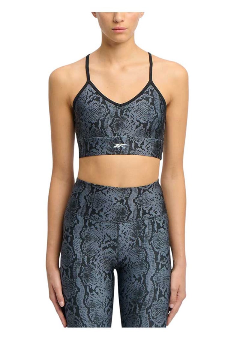Bustiera sport model ID Train Allover - imprimeu - negru-gri