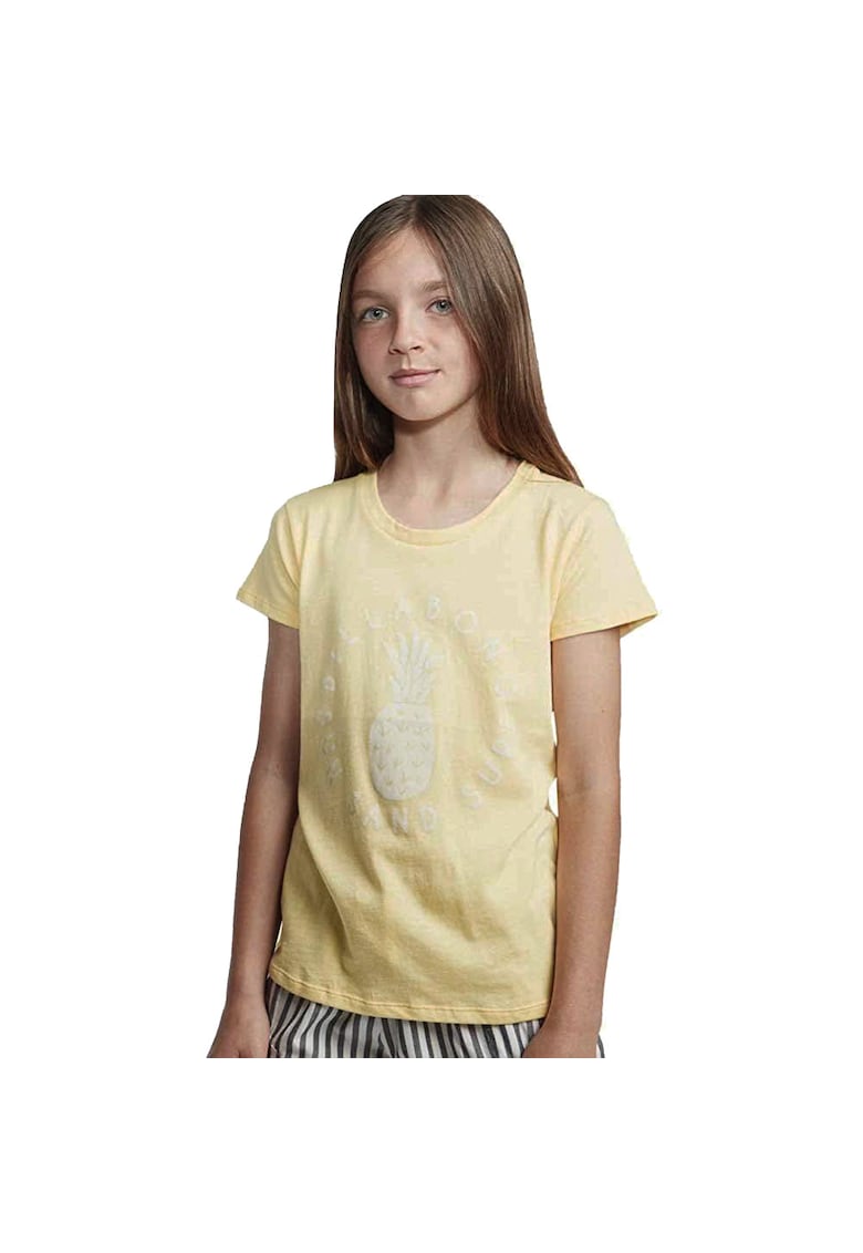 Tricou copii - imprimeu nisip si surf - galben