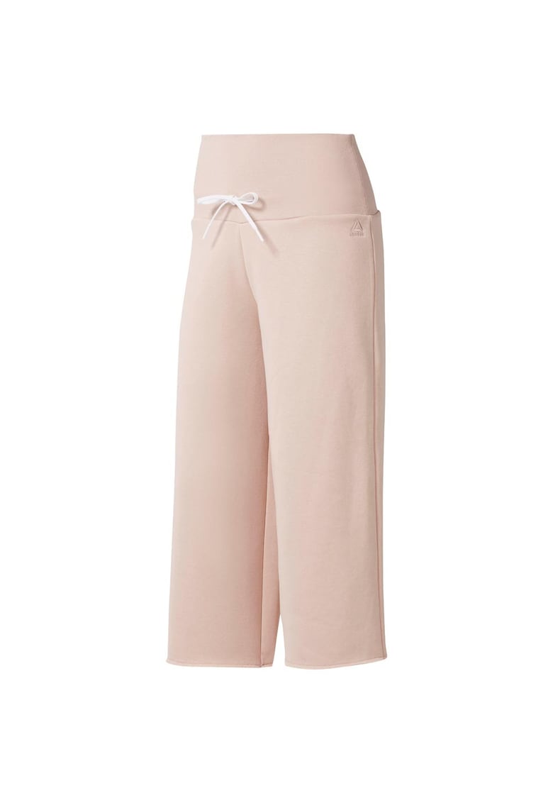 Pantaloni sport crop - talie inalta - craci largi - bej - bumbac -