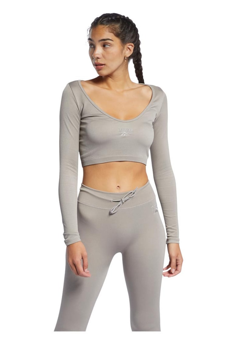 Tricou sport cropped - 100% bumbac - gri - croiala stransa