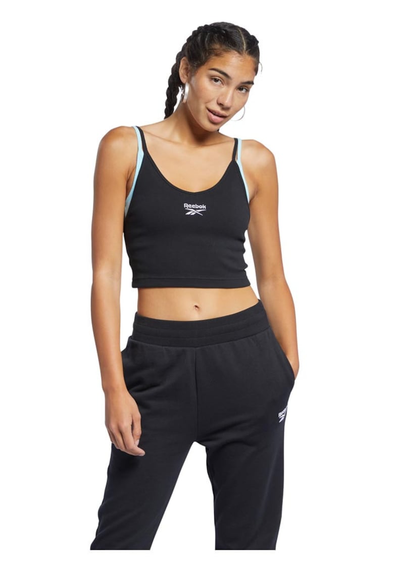 Maiou sport design simplu - negru - bumbac-elastan - bretele subtiri -