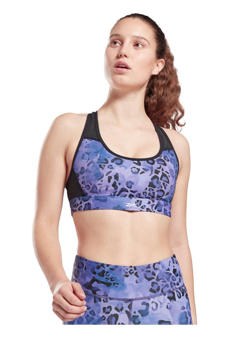 Bustiera sport imprimeu leopard - sustinere medie - eliminare transpiratie - multicolor - poliester reciclat.