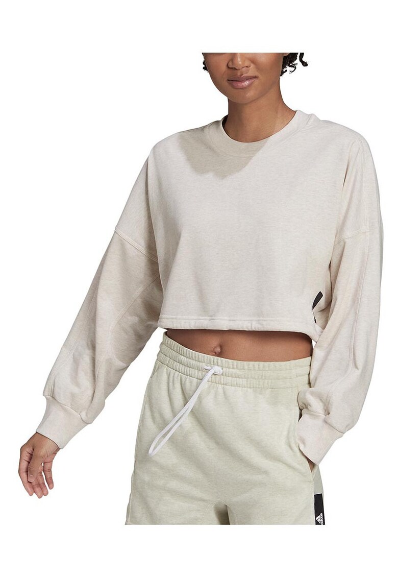 Hanorac scurt Adidas - croiala lejera - maneci tip liliac - bej - bumbac reciclat -