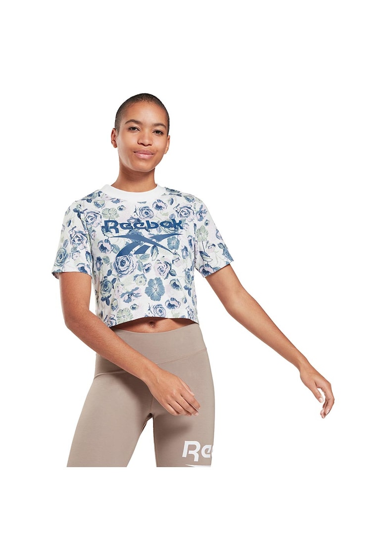 Tricou scurt cu imprimeu floral RI pentru femei albastru -