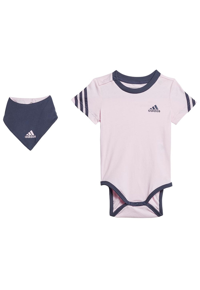 Body si bavetica pentru bebelusi - Adidas - bumbac organic - stramta - cu capse - alb/albastru
