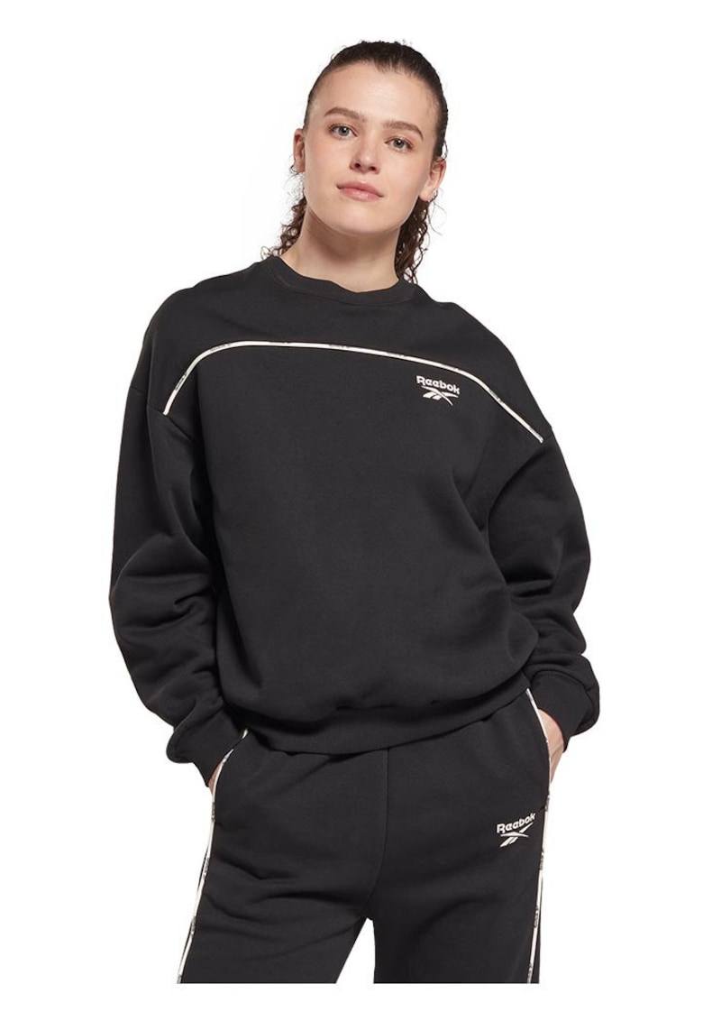 Hanorac sport dama Piping Pack guler inalt - negru - material confortabil