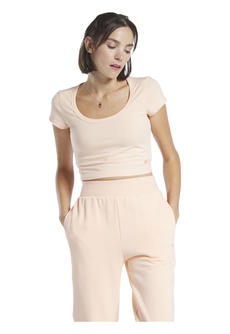 Tricou Crop cu maneca scurta pentru femei - crem