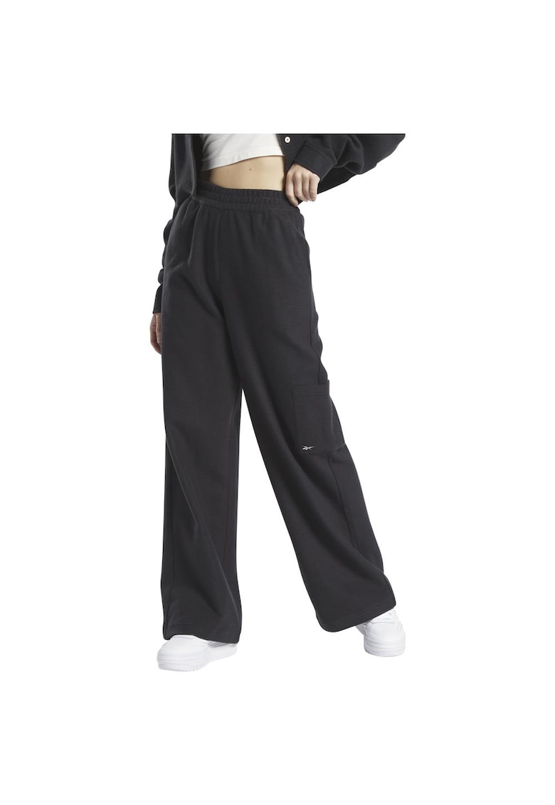 Pantaloni sport dama - croi larg - talie elastica - negru - bumbac