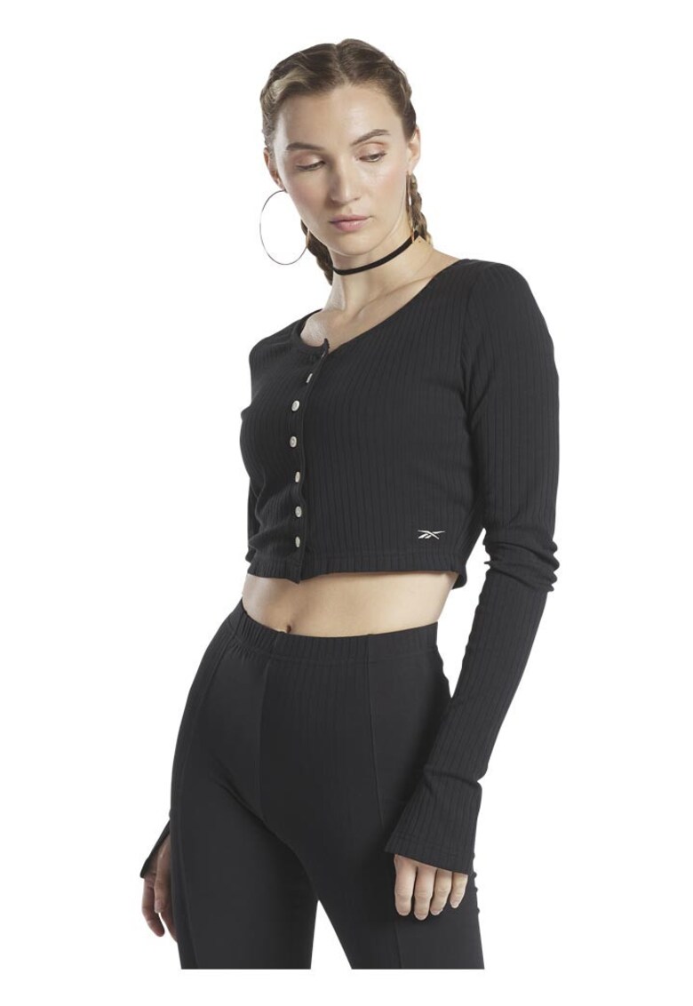 Bluza sport dama - crop - maneca lunga - negru - 95% bumbac -