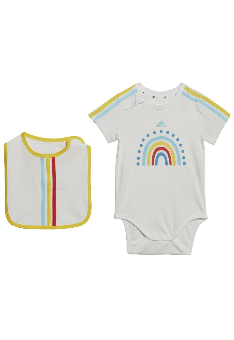 Set cadou Body pentru bebelusi - Adidas - 3 dungi colorate - bumbac - cu baveta