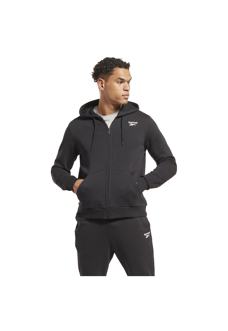 Hanorac sport barbati bumbac moale/poliester - gluga cu snur - negru -