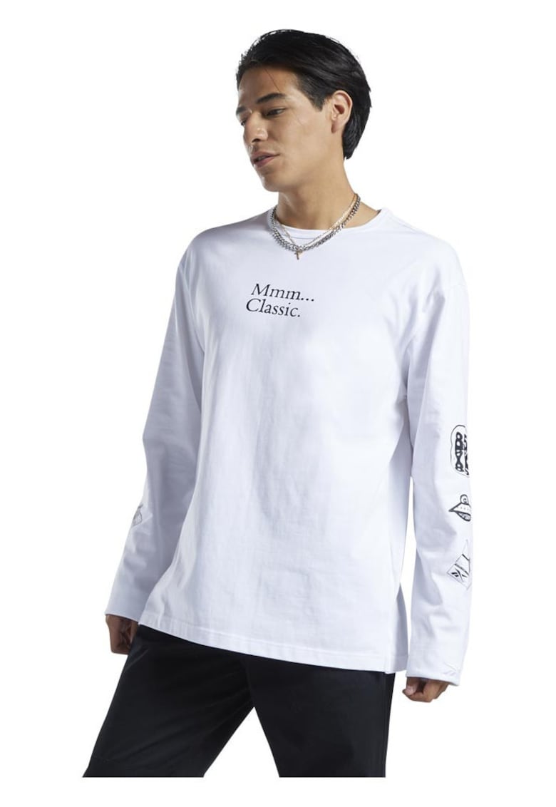 Tricou cu maneca lunga - oversize - alb - bumbac -
