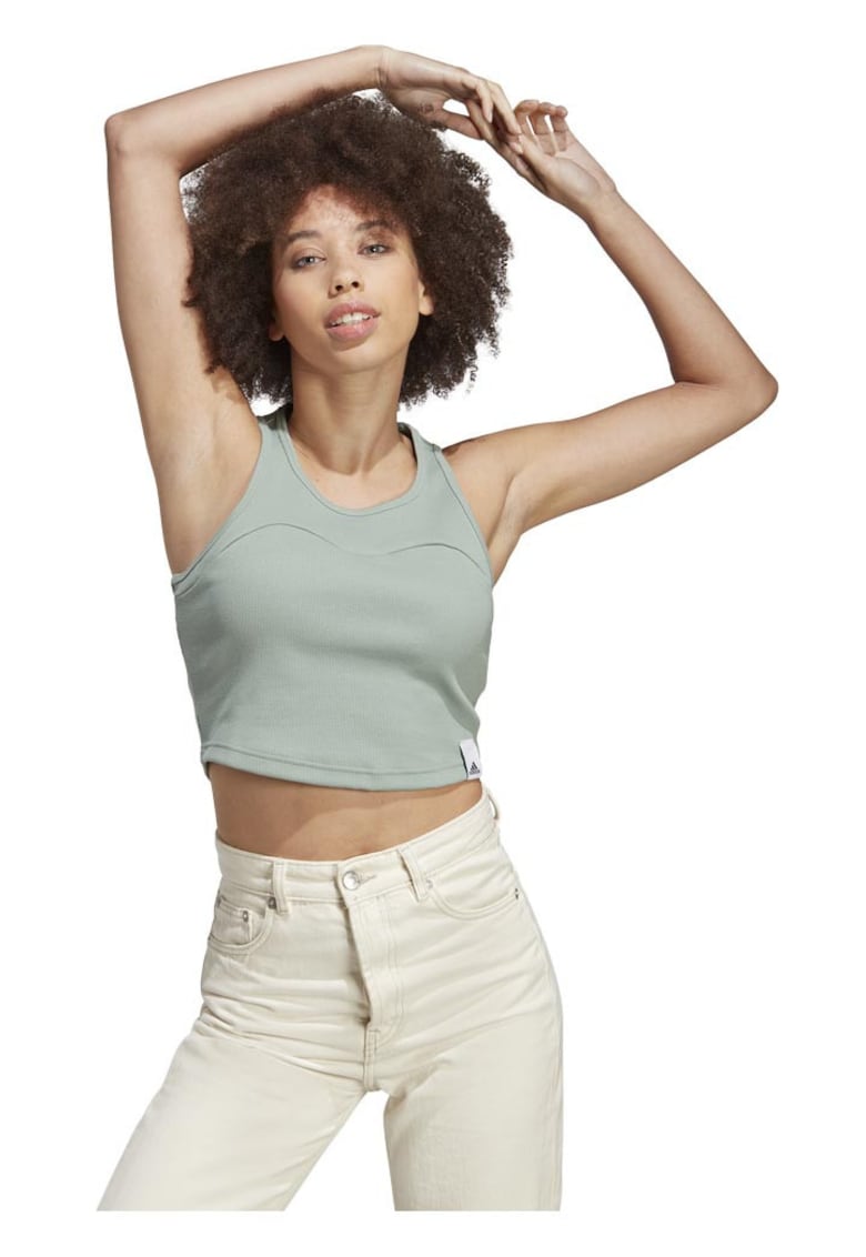 Maiou sport dama - Adidas - W LNG RIB IC8757 - albastru - bumbac organic - croiala mulata