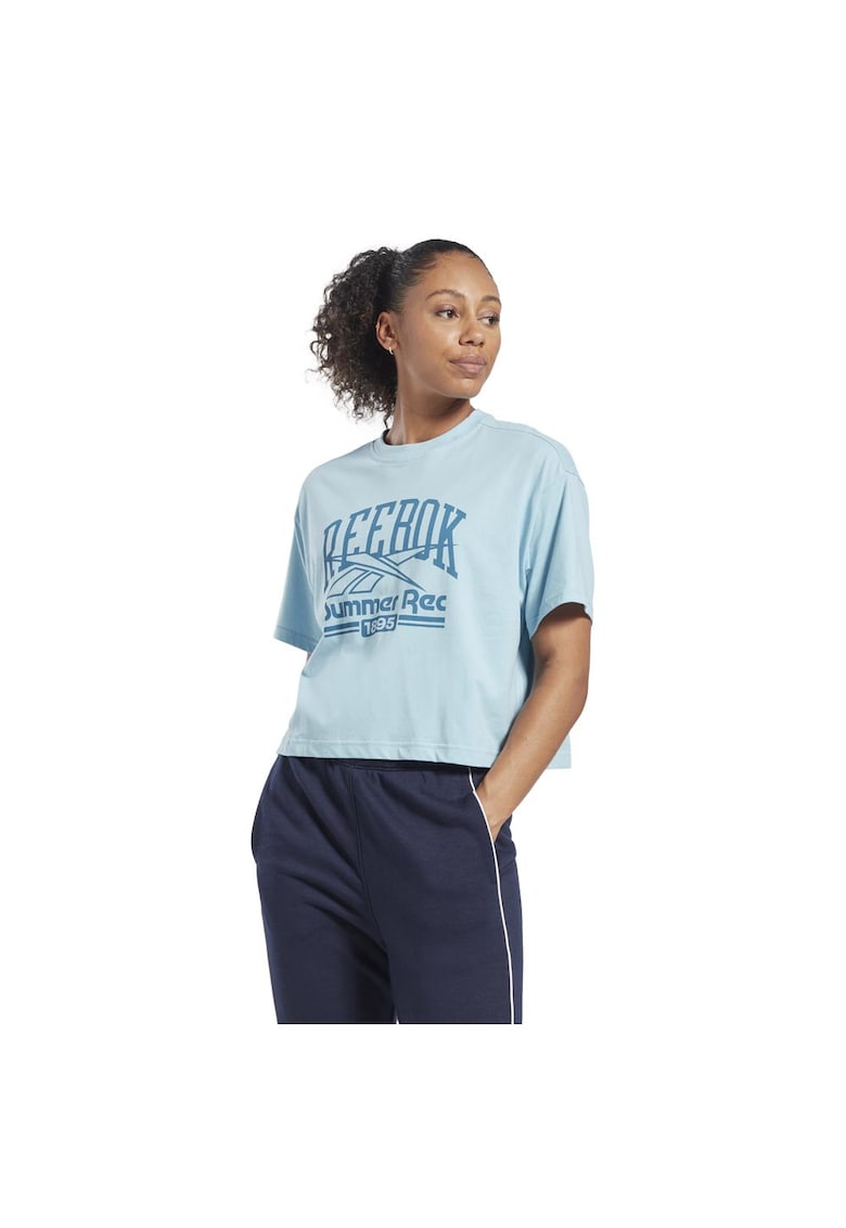 Tricou sport bumbac - albastru - stil retro -