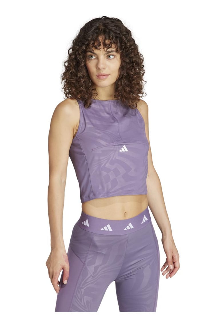 Maiou sport dama - Adidas - Techfit - compresiv - imprimeu zebra - mov - materiale reciclate -