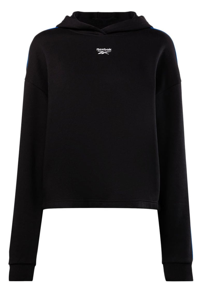 Hanorac dama stil retro - negru - bumbac - cu gluga si maneci contrastante