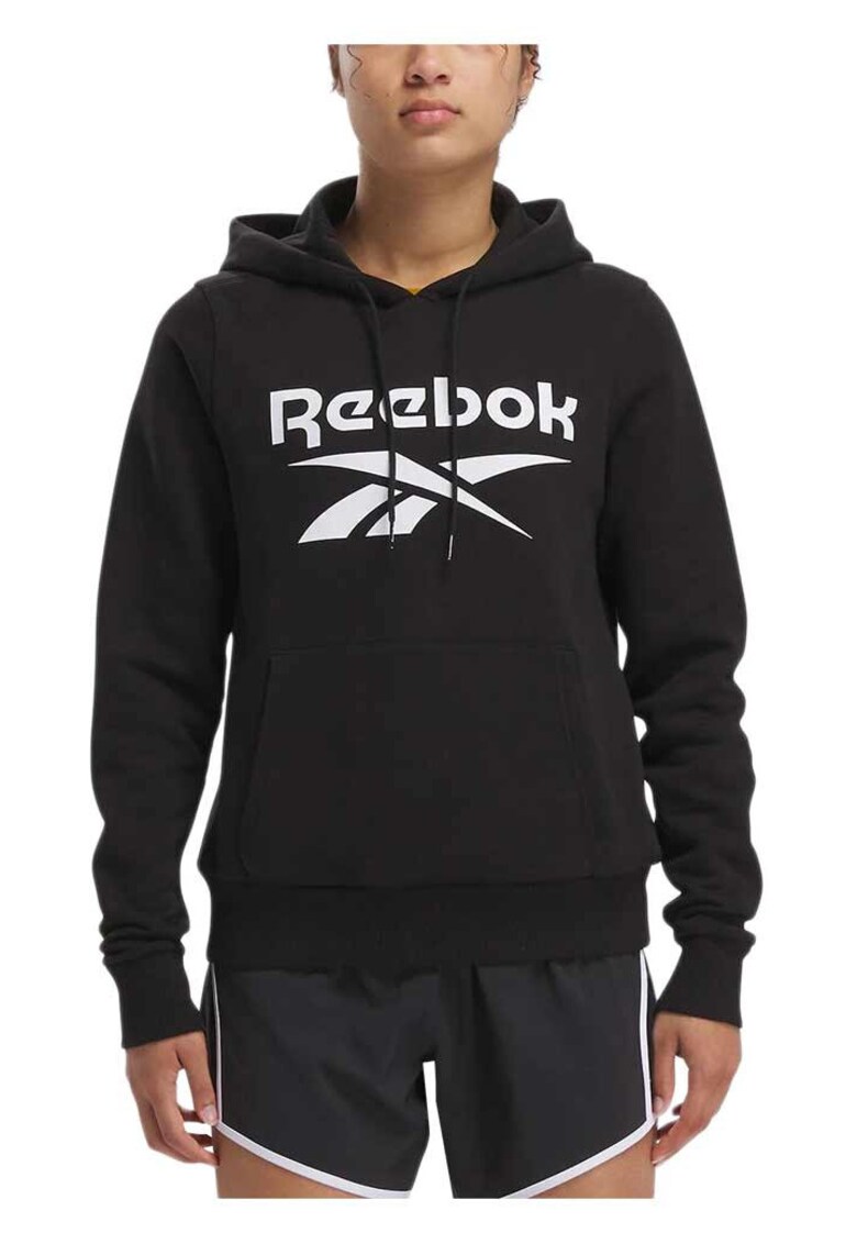 Hanorac sport gluga - buzunar cangur - negru - bumbac/fleece -