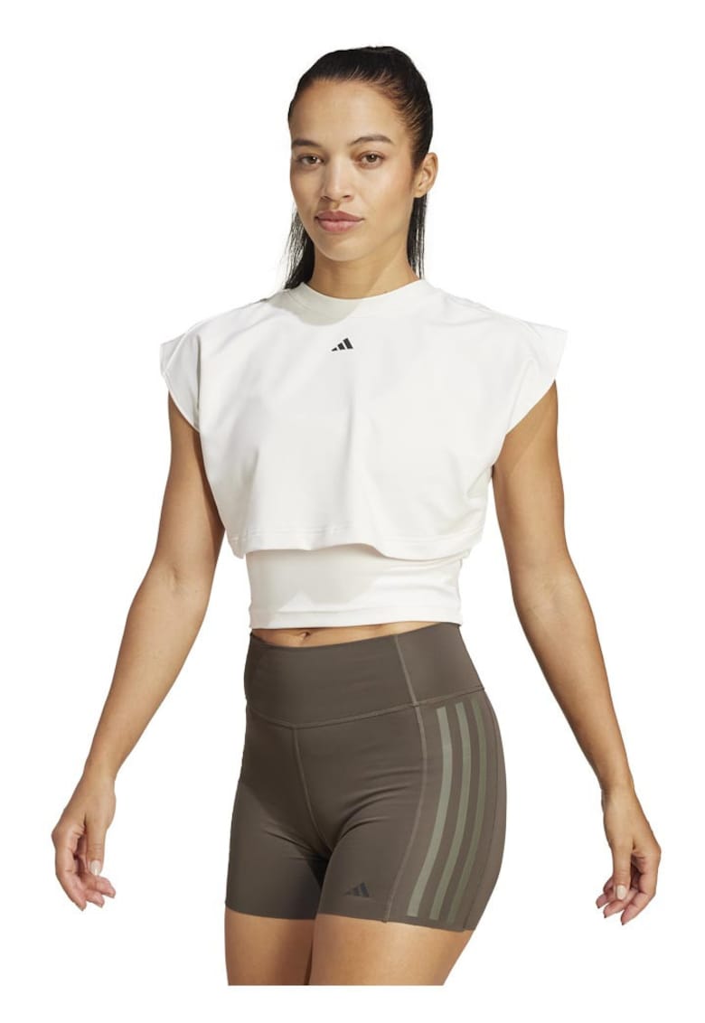 Top scurt sport - adidas - Power Boxy - doua straturi - alb - French terry