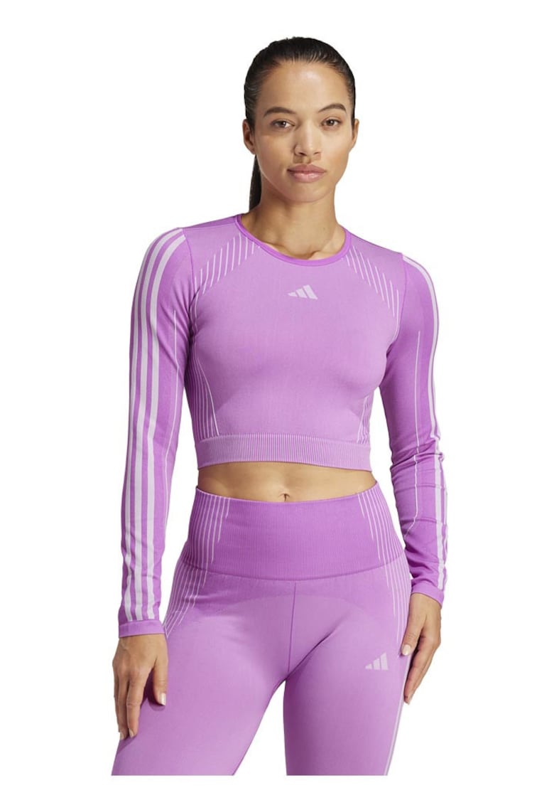 Top sportiv - adidas - crop - stramt - mov - material reciclat