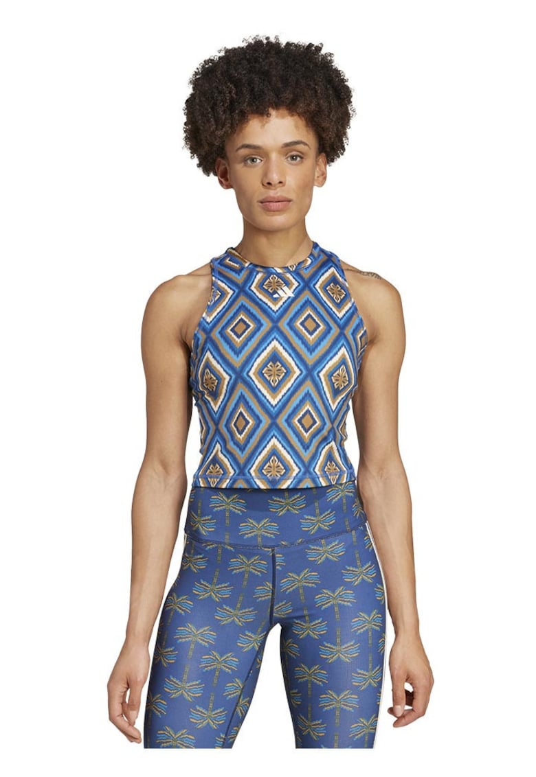 Maiou sport dama - adidas - FARM Rio - imprimeu colorat - albastru - material reciclat