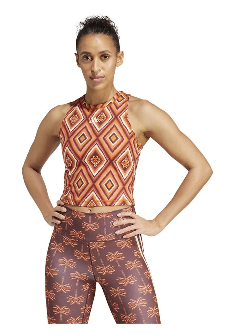 Maiou sport dama - adidas - FARM Rio - imprimeu colorat - portocaliu - material reciclat