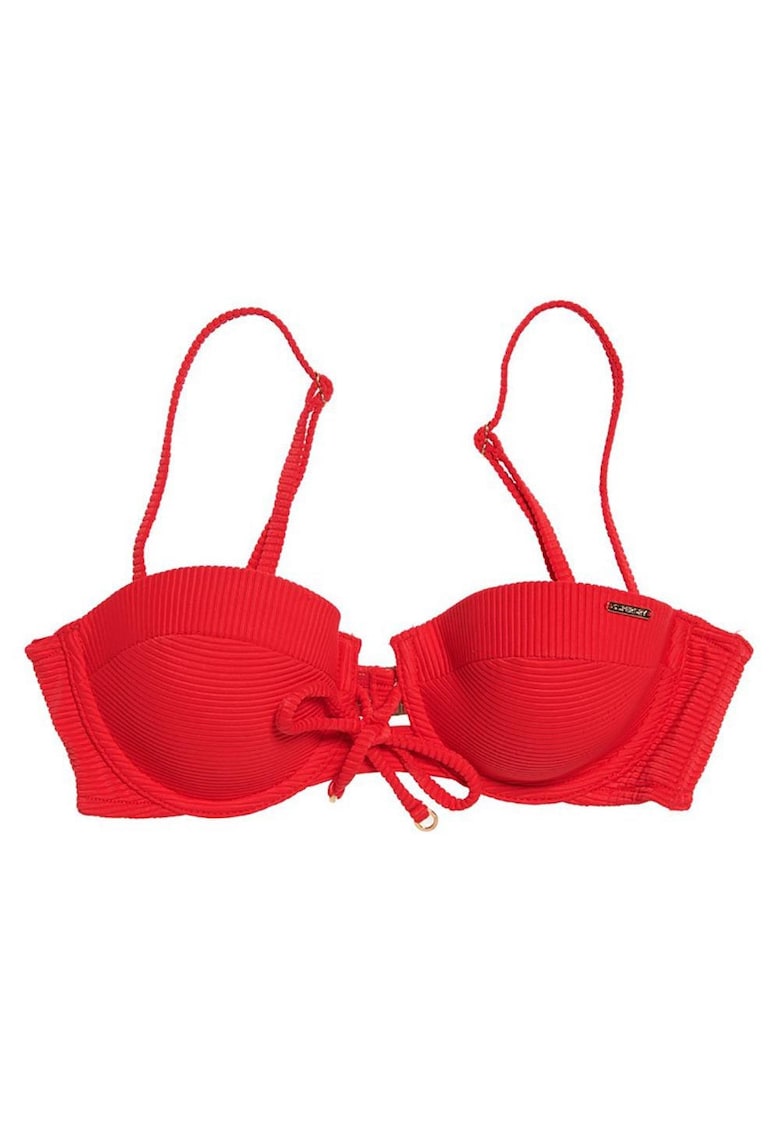 Top de bikini Superdry - cupe detasabile - rosu - material texturat -