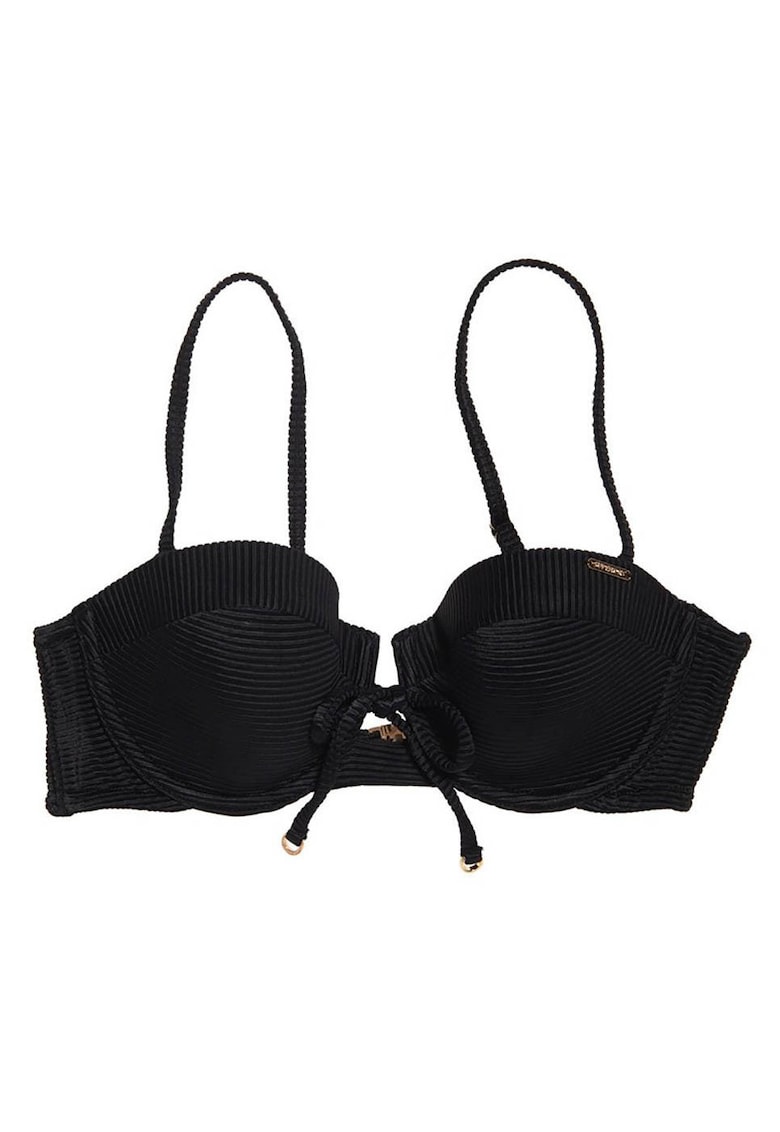 Top de bikini Superdry - cupe detasabile - negru - material texturat -