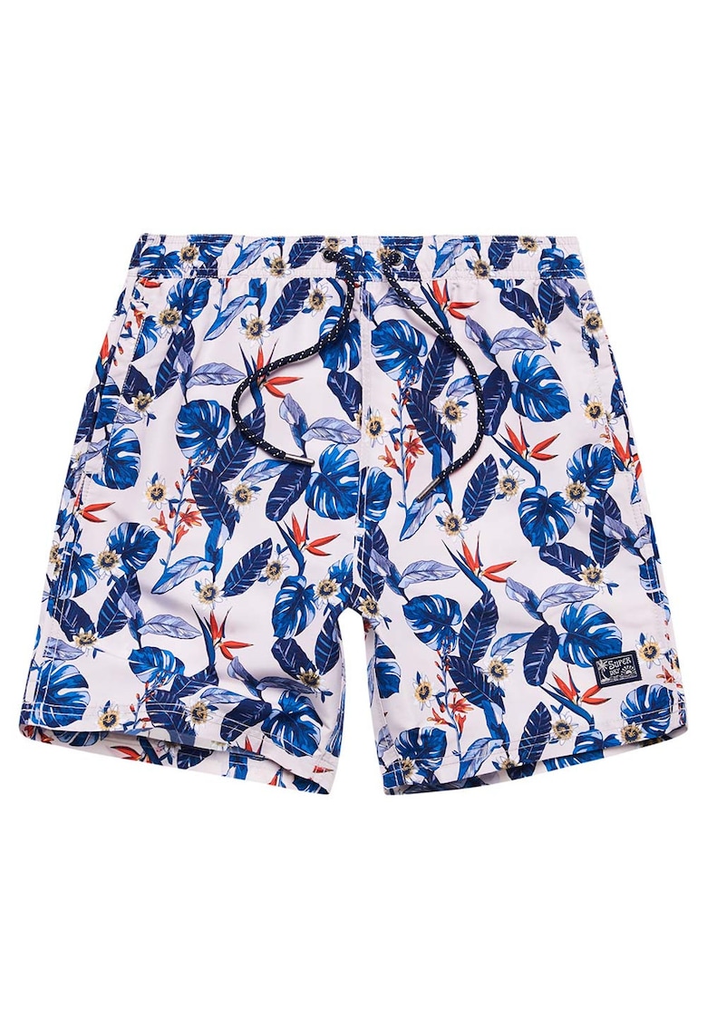 Costum de baie barbati Superdry - Vintage Hawaiian - alb si albastru - material de calitate