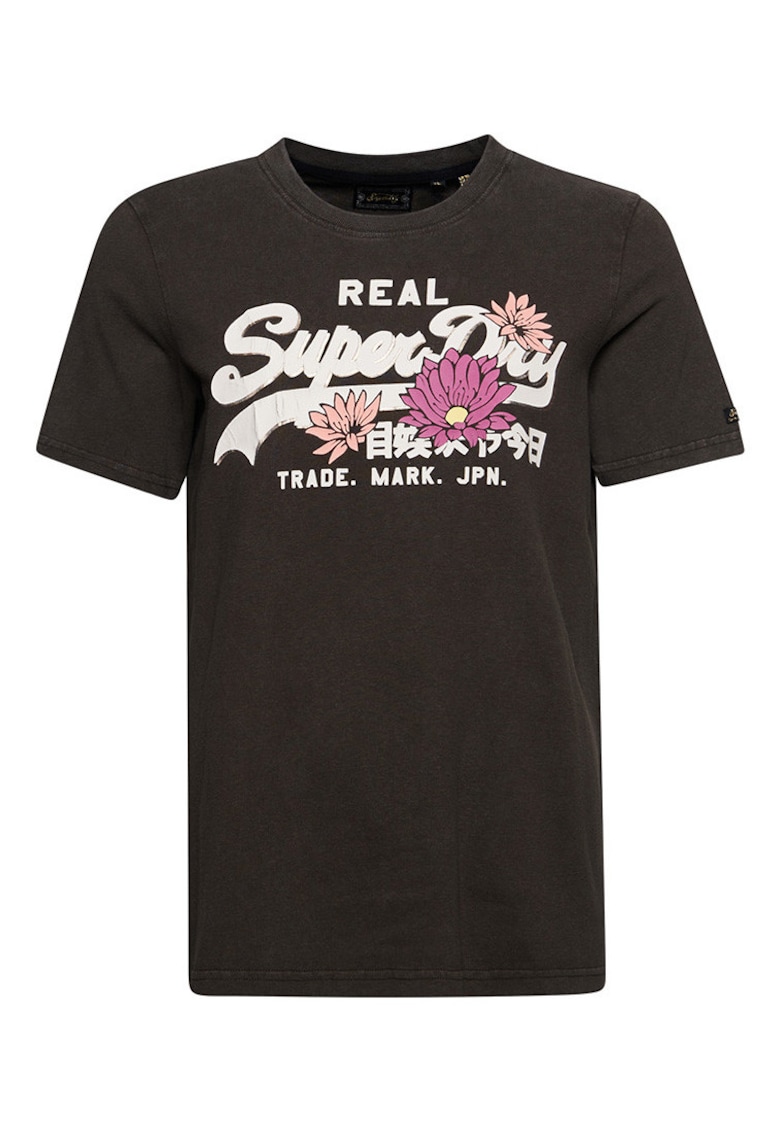 Tricou dama - Superdry - logo vintage - gri - bumbac -