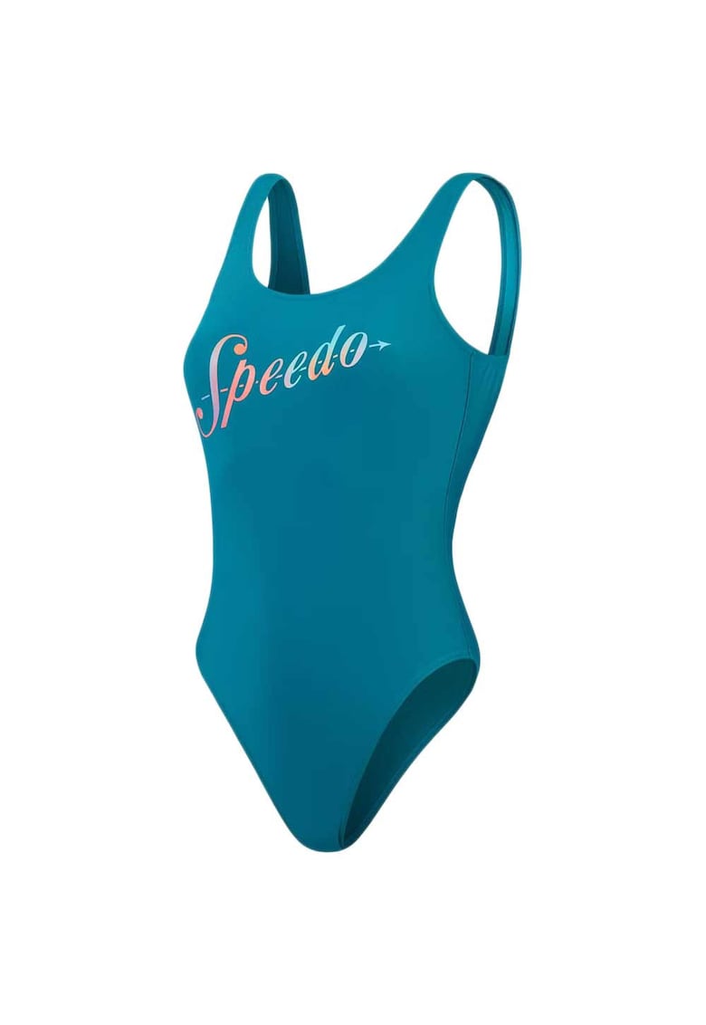 Costum de baie pentru femei - dintr-o singura piesa - cu logo si spate adanc in forma de U - albastru -
