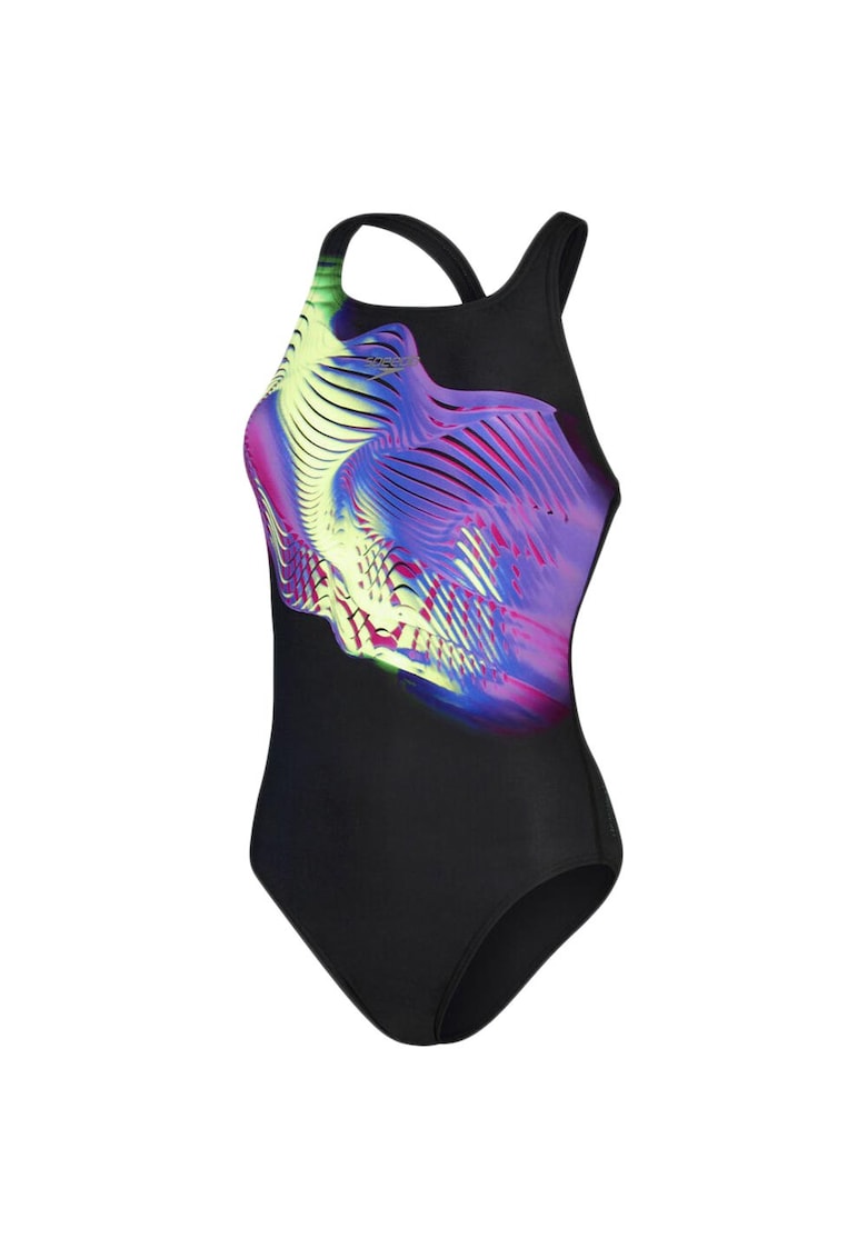Costum de inot Medalist - negru - imprimeu valuri - material ECO Endurance+ -