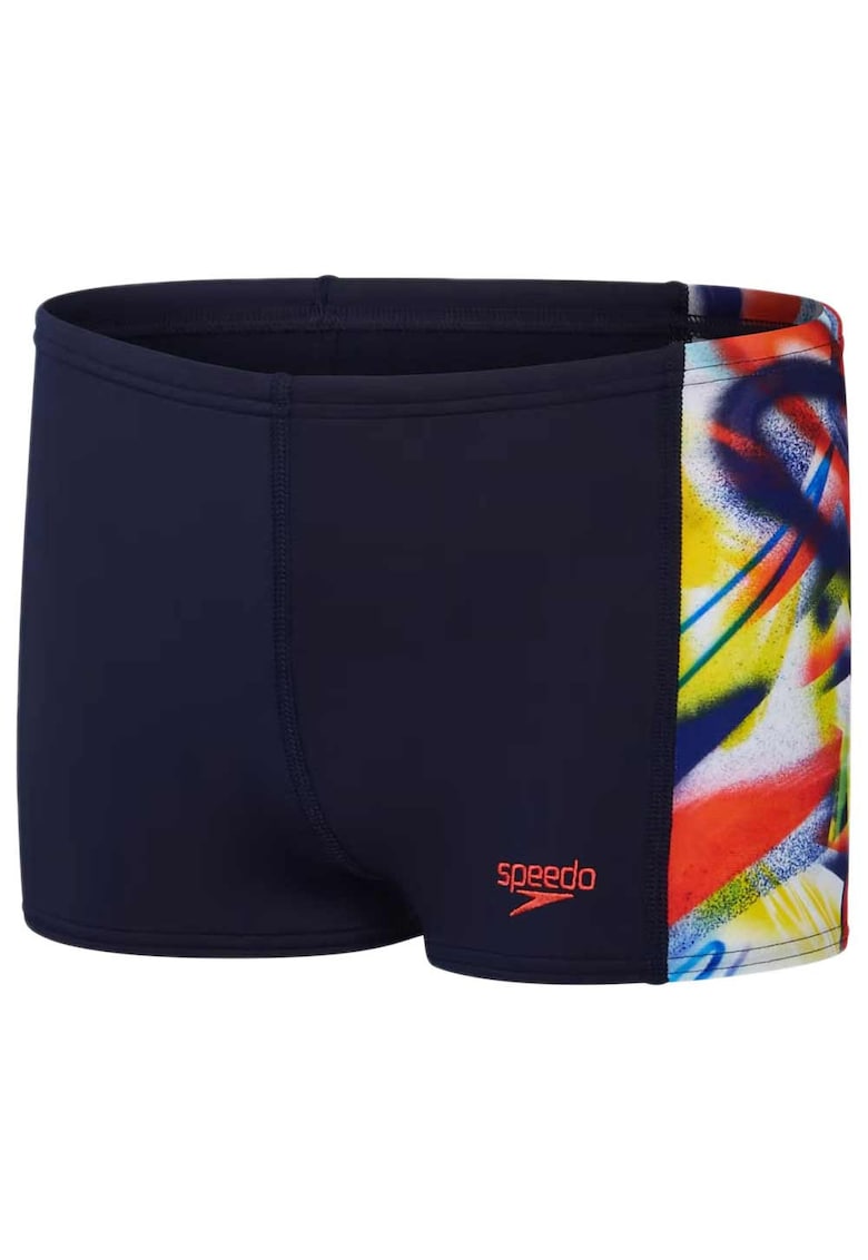 Costum de baie tip boxeri pentru baieti - negru - cu imprimeu pe lateral multicolor